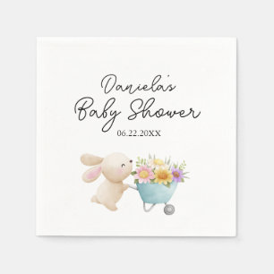 Cute Simple Little Bunny Wildflowers Baby Shower Napkin