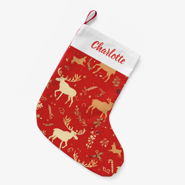 Cute Simple merry christmas cartoon reindeer patte Small Christmas Stocking (Front (Hanging))