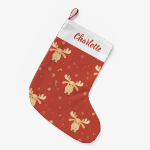 Cute Simple merry christmas cartoon reindeer patte Small Christmas Stocking
