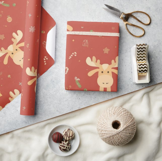 Cute Simple merry christmas cartoon reindeer patte Wrapping Paper (Crafts)
