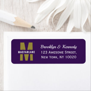 Cute Simple Minimalist Purple White Gold Monogram