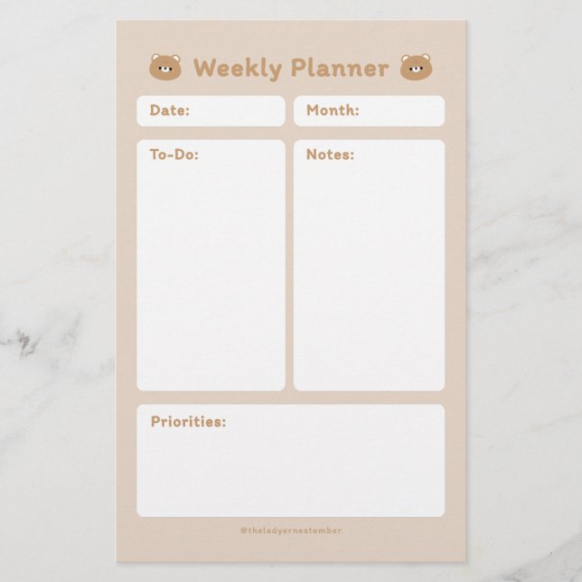 Cute Simple Minimalist Weekly Planner Stationery (Front)