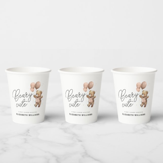 Cute Simple Modern Beary Sweet Baby Shower Party Paper Cups (Multi)