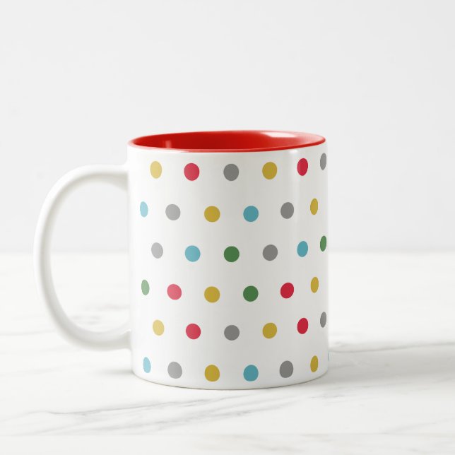 Cute Simple Modern Colourful Polka Dots  Two-Tone Coffee Mug (Left)