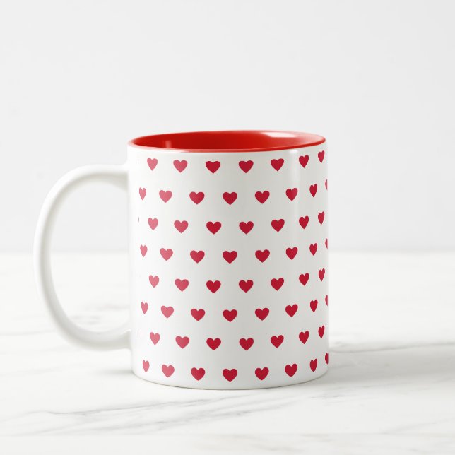 Cute Simple Modern Red Heart Pattern  Two-Tone Coffee Mug (Left)