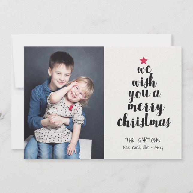 Cute Simple Modern Worded Christmas Tree Photo Holiday Card (Front)