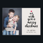 Cute Simple Modern Worded Christmas Tree Photo Holiday Card<br><div class="desc">Looking for a modern,  stylish design for your holiday photo cards this year?  This fun 5x7 photo card features a Christmas tree built with the words "we wish you a merry christmas."  Simple and cute!  The back of the card is designed with little white snowflakes over your custom colour.</div>