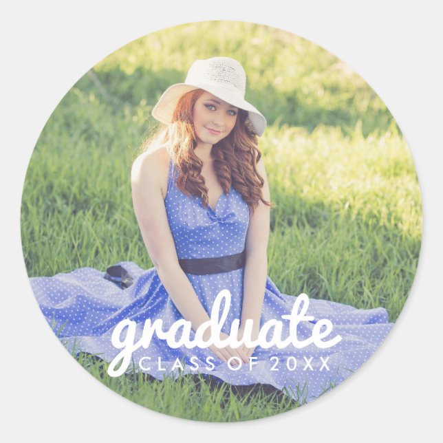 Cute Simple Photo Graduation Classic Round Sticker (Front)