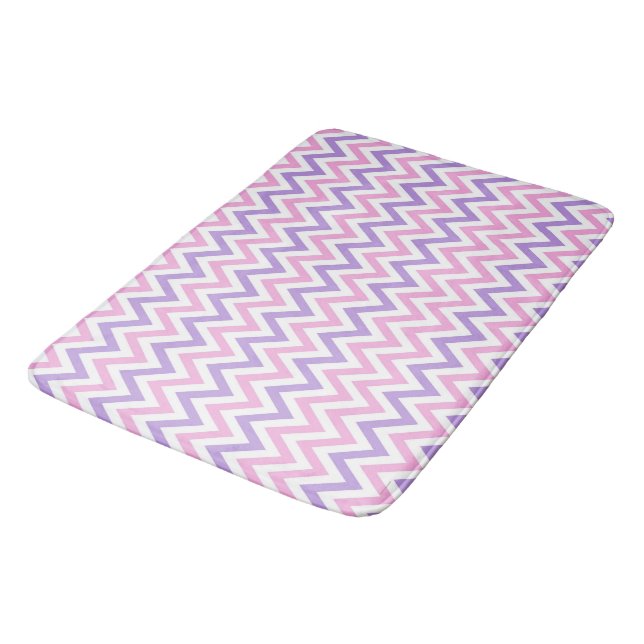 Cute Simple Pink and Purple Geometric Line Pattern Bath Mat (Angled)