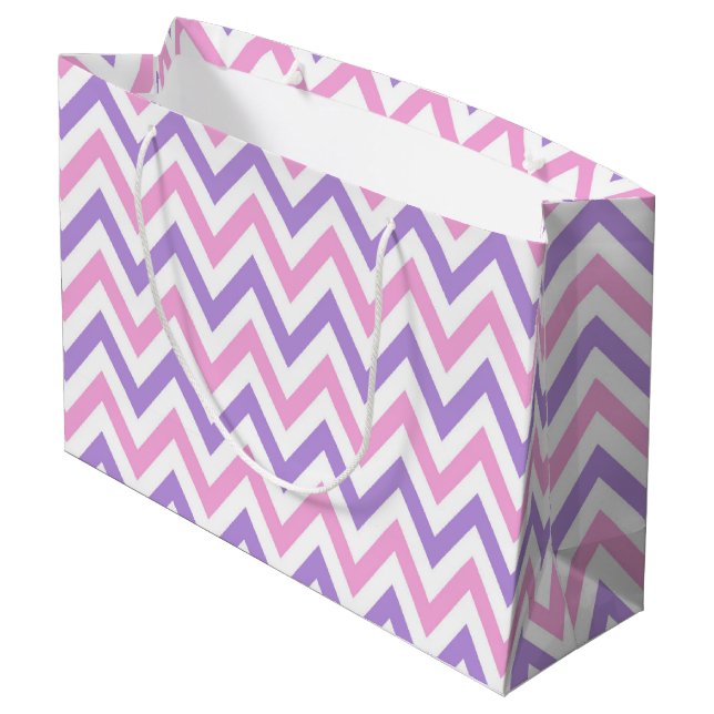 Cute Simple Pink and Purple Geometric Line Pattern Large Gift Bag (Back Angled)