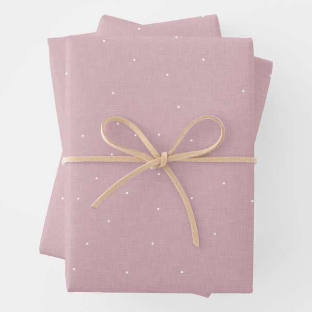 Cute simple pink and white dots baby shower wrapping paper sheet (In situ)