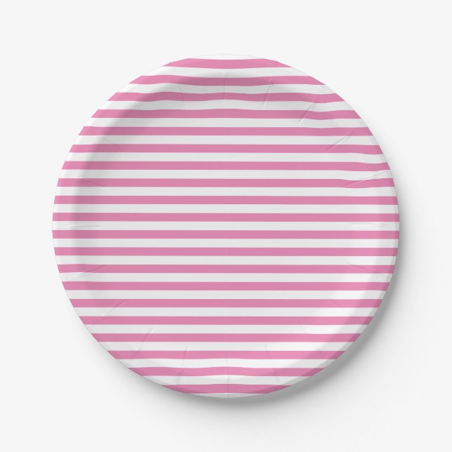 Cute Simple Pink and White Striped Paper Plate (Front)