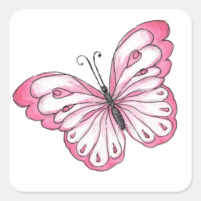Cute Simple Pink Butterfly Square Sticker (Front)