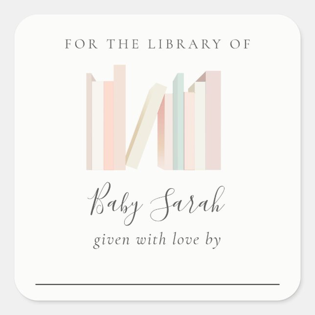 Cute Simple Pink Girl Bookplate Baby Shower Square Sticker (Front)