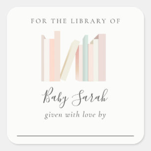 Cute Simple Pink Girl Bookplate Baby Shower Square Sticker