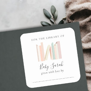 Cute Simple Pink Girl Bookplate Baby Shower Square Sticker