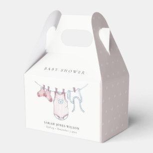 Cute Simple Pink Girl Clothesline Baby Shower Favour Box