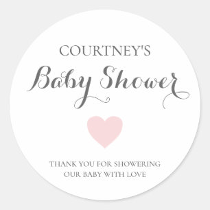 Cute Simple Pink Heart Girl Baby Shower Classic Round Sticker