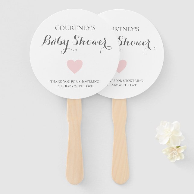 Cute Simple Pink Heart Girl Baby Shower Hand Fan (Front and Back)