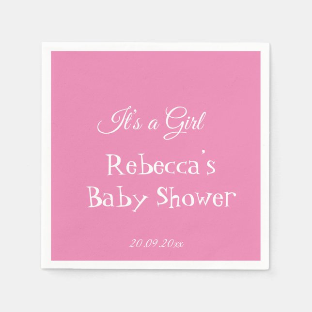 Cute Simple Pink it’s a Girl Baby Shower Napkin (Front)