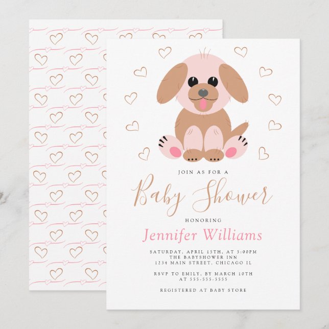 Cute Simple Puppy Personalised Neutral Baby Shower Invitation (Front/Back)