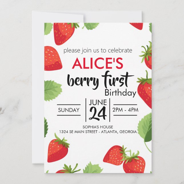 Cute Simple Red Berry Sweet Birthday Invitation (Front)