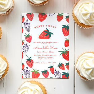 Cute Simple Red Berry Sweet Birthday Invitation