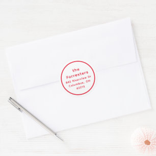 Cute simple red frame Christmas return address Classic Round Sticker