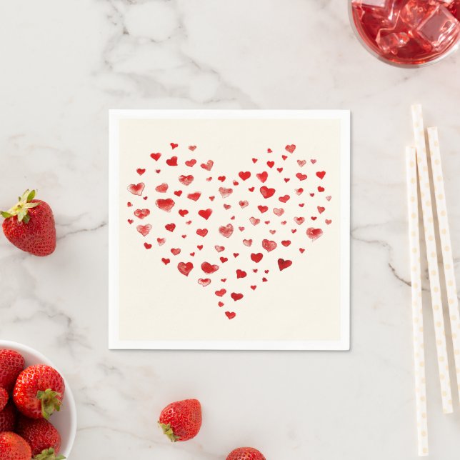 Cute Simple Red Watercolor Hearts Napkin (Insitu)