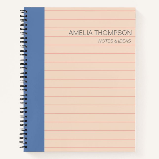 Cute Simple School Lines Blush Blue Personalised Notebook (Front)