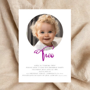 Cute simple  second birthday photo  invitation