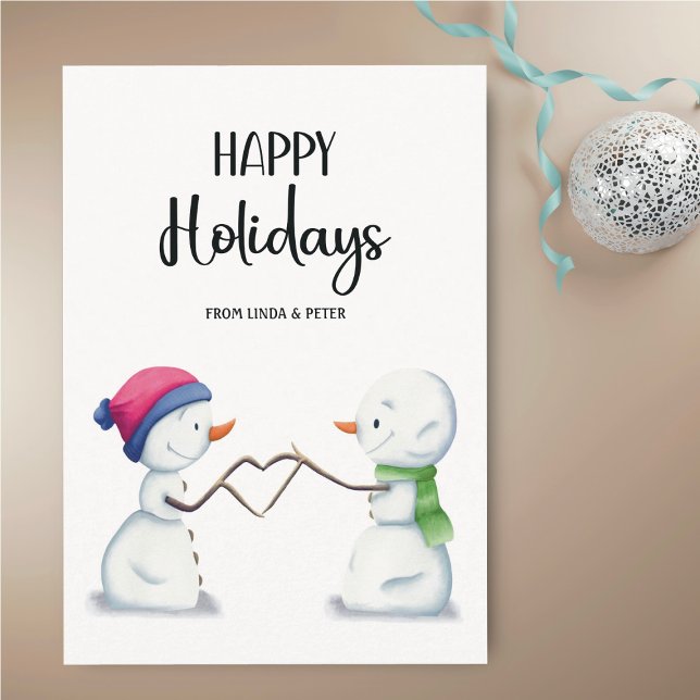 Cute Simple Snowmen Couple Christmas Holiday Card (Creator Uploaded)
