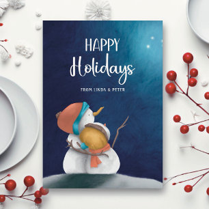 Cute Simple Snowmen Couple Christmas Holidays Holiday Card