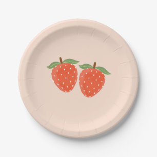 Cute Simple Strawberry Paper Plate 1st Birthday