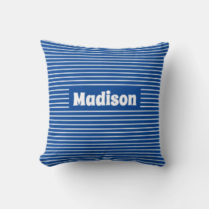 Cute Simple Stripes Blue and White Custom Name Cushion