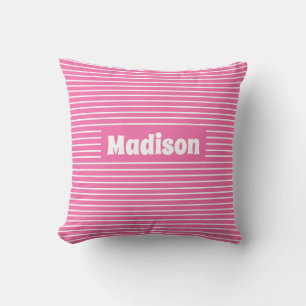 Cute Simple Stripes Pink and White Custom Name Cushion