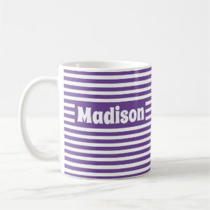 Cute Simple Stripes Purple and White Custom Name Coffee Mug