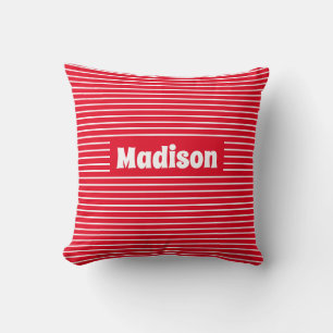 Cute Simple Stripes Red and White Christmas Name Cushion