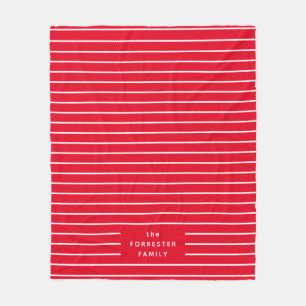 Cute simple stripes red white last name fleece blanket