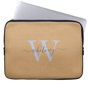 Cute Simple Tan Monogram Name & Initial Laptop Sleeve
