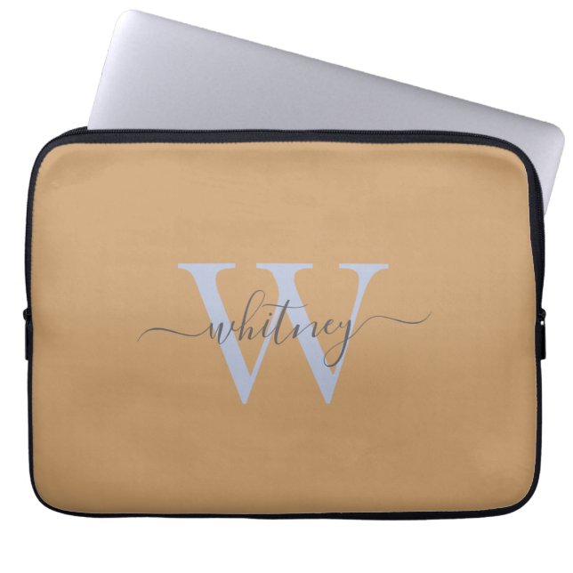 Cute Simple Tan Monogram Name & Initial Laptop Sleeve (Front)
