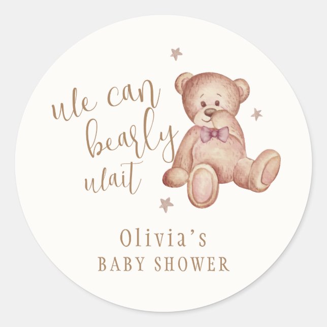 Cute Simple Teddy Bear Baby Shower  Classic Round Sticker (Front)