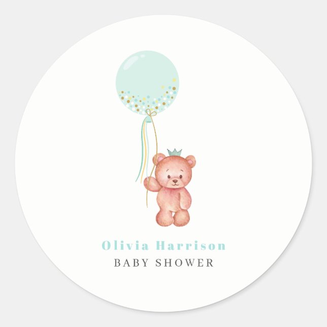 Cute Simple Teddy Bear Baby Shower  Classic Round Sticker (Front)