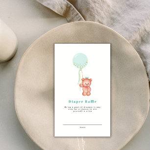 Cute Simple Teddy Bear Baby Shower Diaper Raffle Enclosure Card