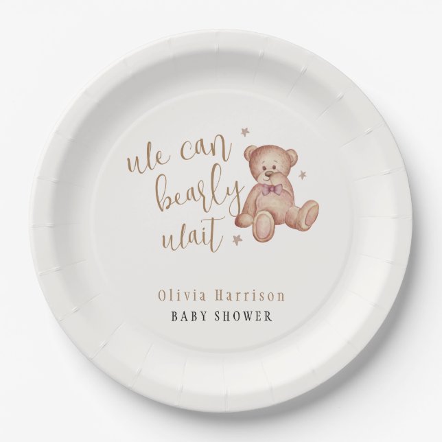 Cute Simple Teddy Bear Baby Shower  Paper Plate (Front)