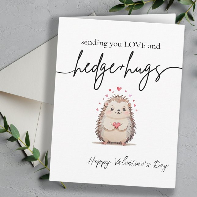 Cute & Simple Watercolor Hedgehog Valentine's Day Card (Cute & Simple Watercolor Hedgehog Valentine's Day Card)