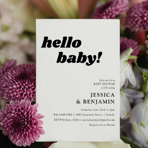 Cute Simple White Background Hello Baby Shower Invitation