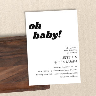 Cute Simple White Background Modern Oh Baby Shower Invitation