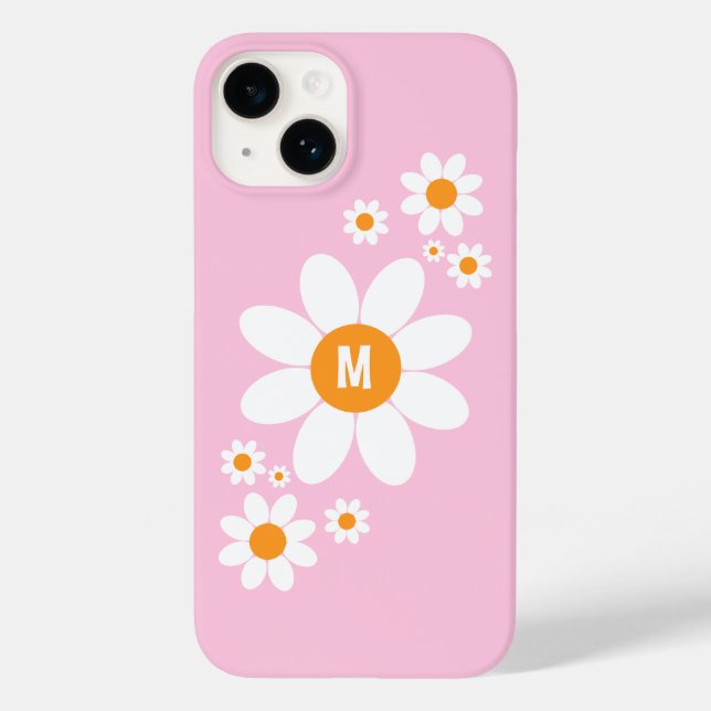 Cute Simple White Daisy Design Soft Pink Initial Case-Mate iPhone Case (Back)