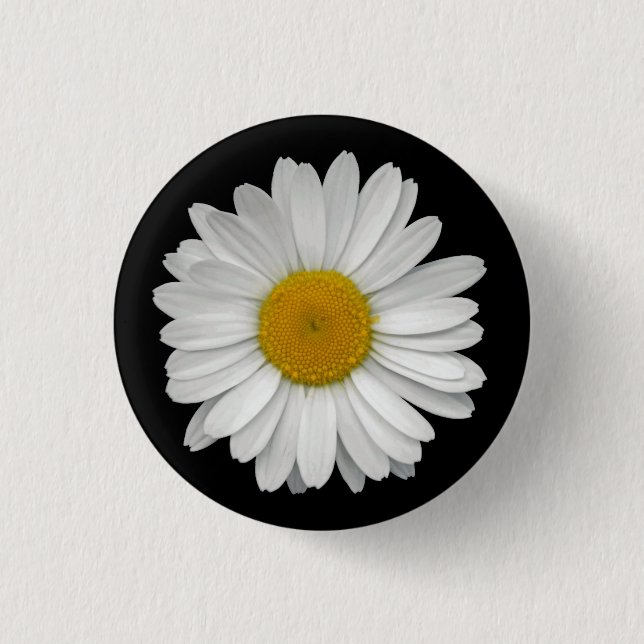 Cute Simple White Daisy Flower on Black 3 Cm Round Badge (Front)